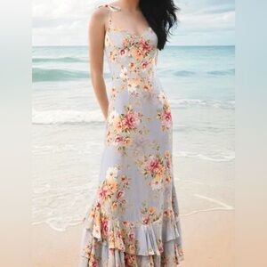 REVOLVE Floral Maxi Dress in Soft Blue and Pink